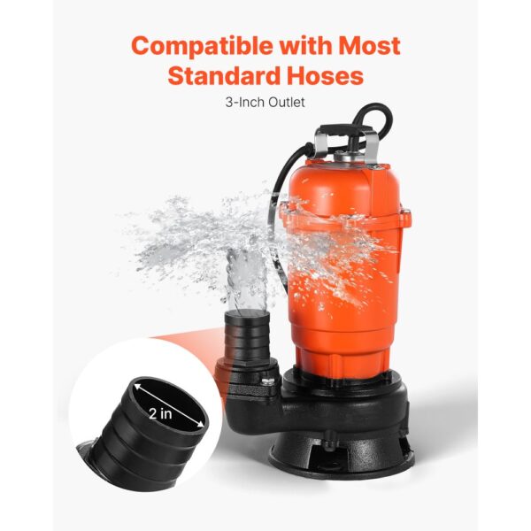 VEVOR 550W Tauchpumpe, 18000l/h, Gusseisen-Schmutzwasserpumpe mit 5,08cm Auslass – Bild 5