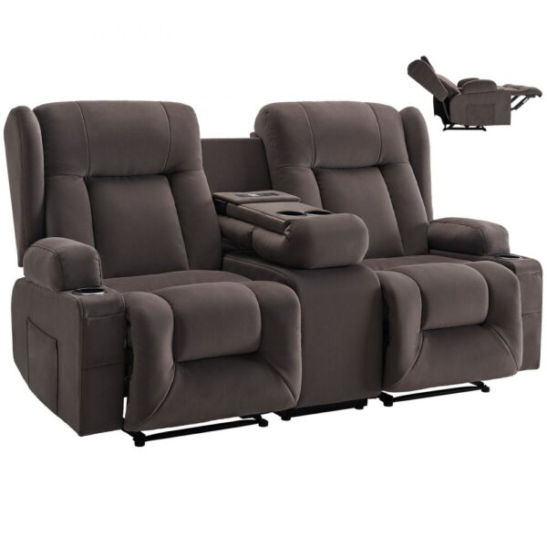 VEVOR Loveseat Relaxsessel elektrische Liegecouch mit Wärmefunktion & Massage, Sofa für Wohnzimmer Braun