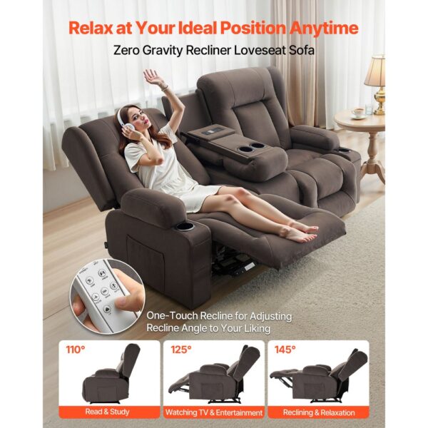 VEVOR Loveseat Relaxsessel elektrische Liegecouch mit Wärmefunktion & Massage, Sofa für Wohnzimmer Braun – Bild 2