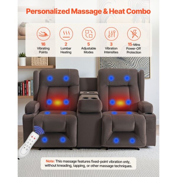 VEVOR Loveseat Relaxsessel elektrische Liegecouch mit Wärmefunktion & Massage, Sofa für Wohnzimmer Braun – Bild 4