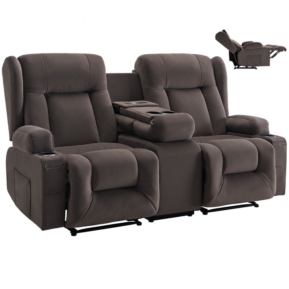 VEVOR Loveseat Relaxsessel elektrische Liegecouch mit Wärmefunktion & Massage, Sofa für Wohnzimmer Braun