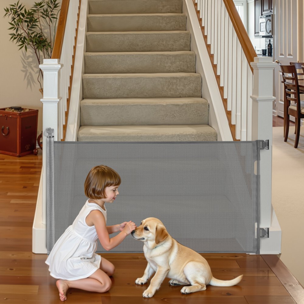 VEVOR Einziehbares Babygitter Hundegitter ausziehbar auf 185 cm Breite / 795 mm Höhe, grau