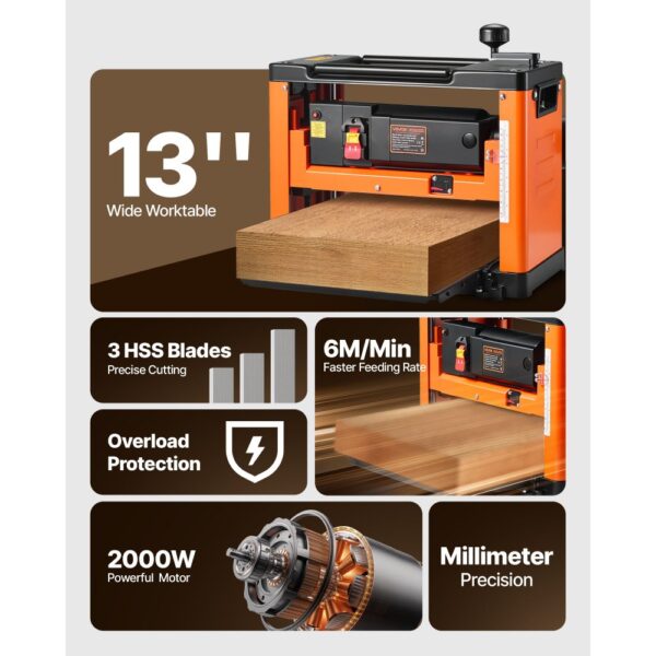 VEVOR Dickenhobel, 330 mm Arbeitstisch, 2 kW, Motordrehzahl von 23500 U/min – Bild 2