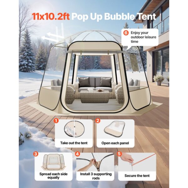 VEVOR Pop-up-Bubble-Zelt, 336x305x220 cm, transparentes Campingzelt, 540°-Panoramablick – Bild 2