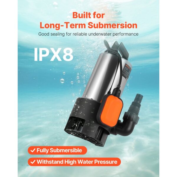 VEVOR 710W Tauchpumpe, 20000l/h, Schmutzwasserpumpe für Abwasser, 9m Förderhöhe – Bild 5