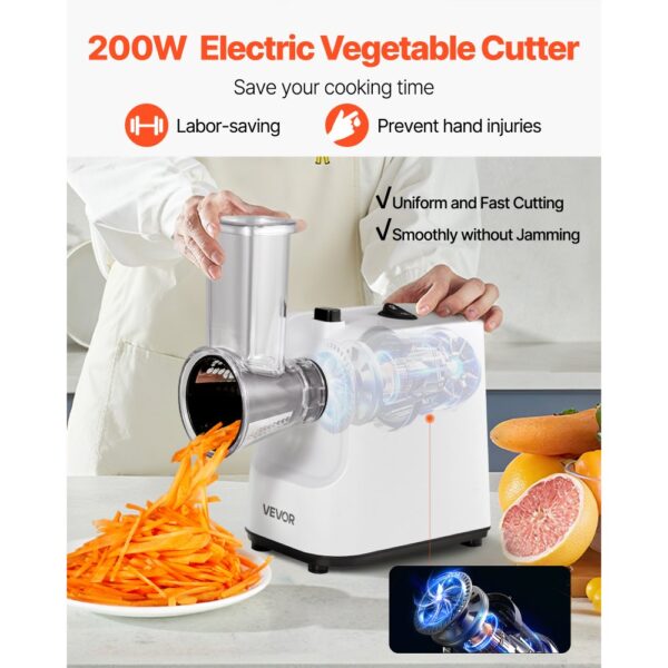 VEVOR Elektrische Käsereibe Salatzubereiter 200 W Gemüsehobel Gemüseschneider, Drehreibe mit 5 Aufsätzen – Bild 2