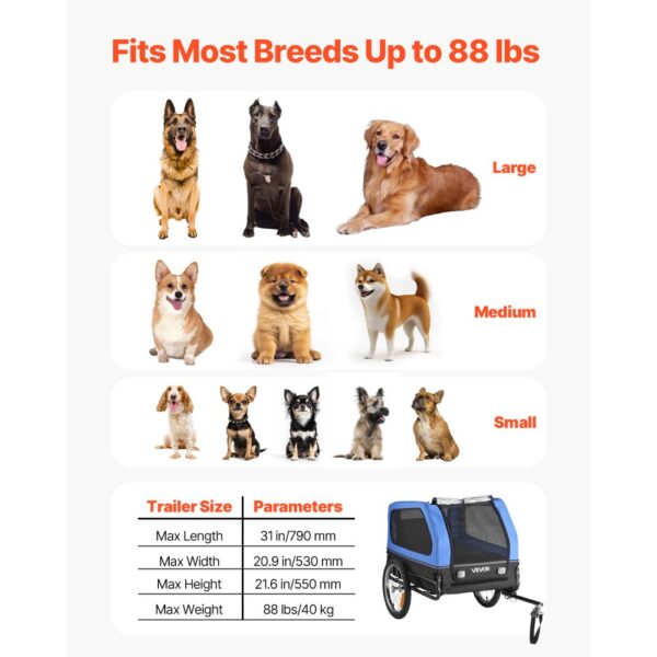 VEVOR Hundeanhänger, bis zu 40 kg, Fahrradanhänger für kleine & große Hunde, 1320x715x750 mm – Bild 3