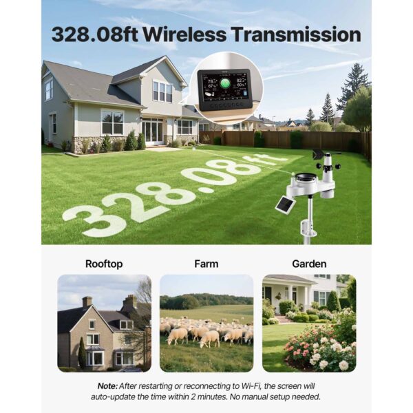 VEVOR 7-in-1 WLAN-Wetterstation, 7-Zoll-TFT-Display, solarbetriebener Außensensor – Bild 5