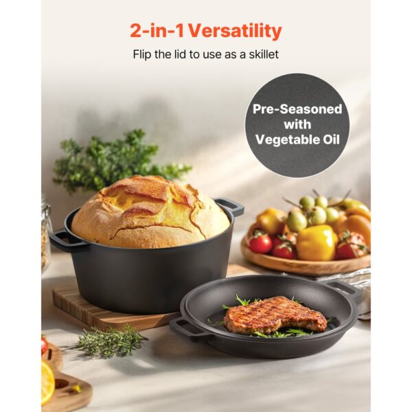 VEVOR Dutch Oven aus Gusseisen, 2 in 1 Schmortopf mit Bratpfannendeckel – Bild 4 VEVOR Dutch Oven aus Gusseisen, 2 in 1 Schmortopf mit Bratpfannendeckel – Bild 4