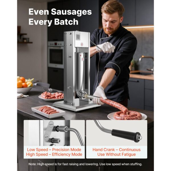 VEVOR manueller Wurstfüller 5 L vertikale Wurstfüllmaschine Fleischfüller mit 2 Geschwindigkeiten – Bild 2