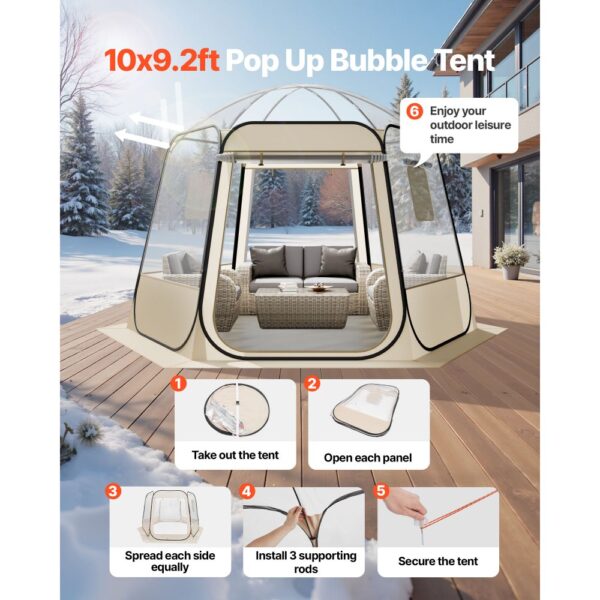 VEVOR Pop-up-Bubble-Zelt, 305 x 275 x 220 cm, transparentes Campingzelt, 540°-Panoramablick – Bild 2