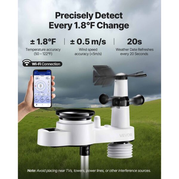 VEVOR 5-in-1-WLAN-Wetterstation, 7,5-Zoll-VA-Display, solarbetriebener Außensensor – Bild 3 VEVOR 5-in-1-WLAN-Wetterstation, 7,5-Zoll-VA-Display, solarbetriebener Außensensor – Bild 3