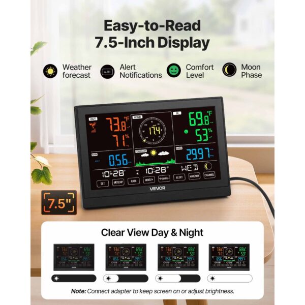 VEVOR 5-in-1-WLAN-Wetterstation, 7,5-Zoll-VA-Display, solarbetriebener Außensensor – Bild 4 VEVOR 5-in-1-WLAN-Wetterstation, 7,5-Zoll-VA-Display, solarbetriebener Außensensor – Bild 4