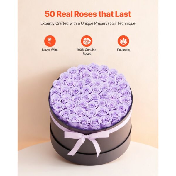 VEVOR 50x Ewige Rosen in runder Box, konservierter Blumenstrauß, Blumen Geschenkbox für ihre Frau – Bild 2