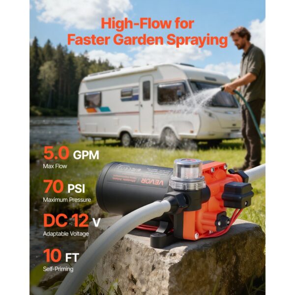 VEVOR Membranpumpe, 12 V DC, 18,9 L/min, 4,8 bar Druck, für Wohnmobil, Wohnwagen – Bild 2