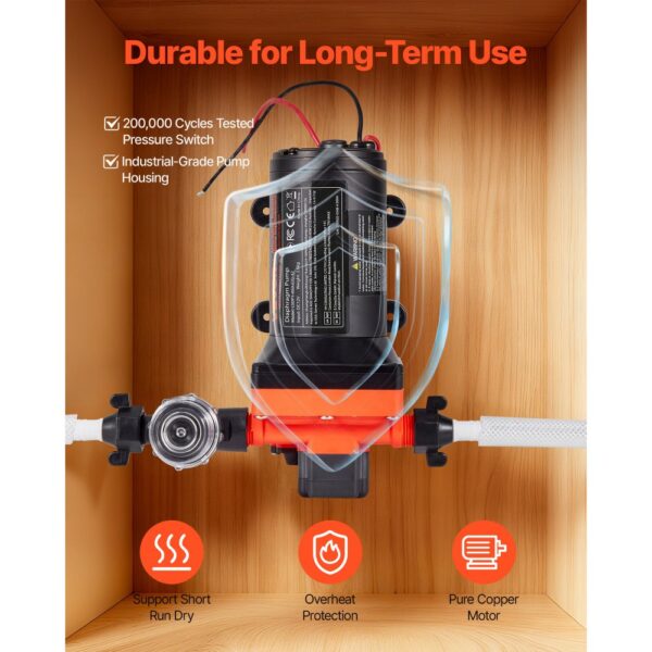 VEVOR Membranpumpe, 12 V DC, 18,9 L/min, 4,8 bar Druck, für Wohnmobil, Wohnwagen – Bild 5