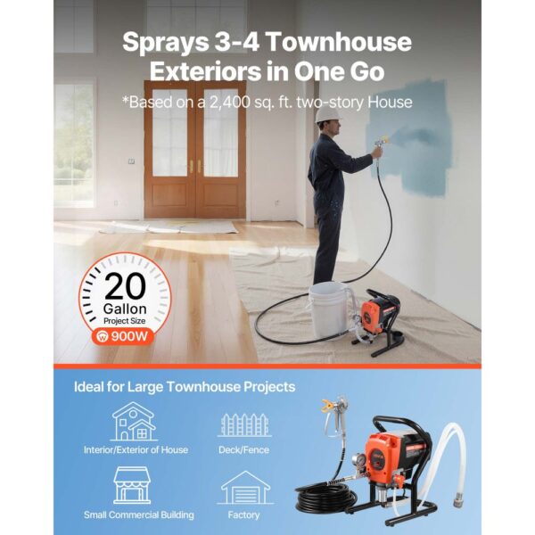 VEVOR Airless-Farbspritzgerät Sprühgerät 900 W 3300 psi, Farbsprühgerät für Wohnungen, Gebäude – Bild 2