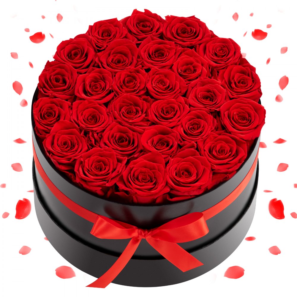 VEVOR 27 Stk. Ewige Rosen in runder Box, konservierter Blumenstrauß, Blumen Geschenkbox für ihre Frau