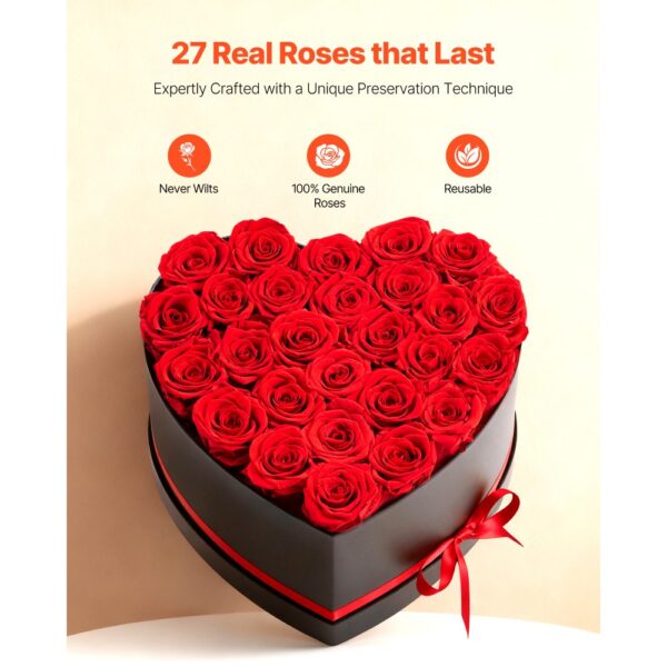 VEVOR 27 Stk. Ewige Rosen in Herzform Box, konservierter Blumenstrauß, Blumen Geschenkbox für ihre Frau – Bild 2