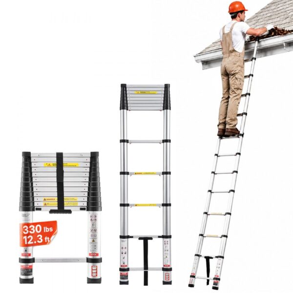 VEVOR Teleskopleiter 3740 mm, Aluminium-Klappleiter mit Einhand-Einzug, belastbar bis 150 kg VEVOR Teleskopleiter 3740 mm, Aluminium-Klappleiter mit Einhand-Einzug, belastbar bis 150 kg