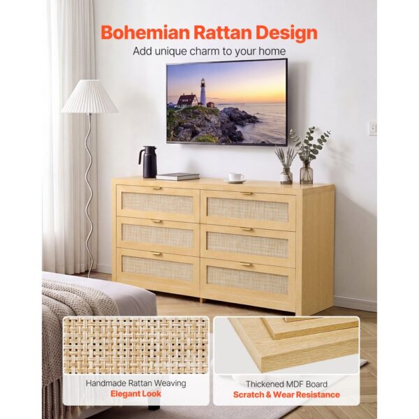 VEVOR Rattankommode Aufbewahrungsschrank mit 6 Schubladen & Metallgriffen – Bild 4 VEVOR Rattankommode Aufbewahrungsschrank mit 6 Schubladen & Metallgriffen – Bild 4