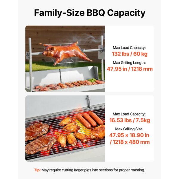 VEVOR Drehspießgrill 38 W Spanferkelgrill Lammgrill Holzkohlegrill (1218 mm Grilllänge) mit 60 kg Tragkraft – Bild 3 VEVOR Drehspießgrill 38 W Spanferkelgrill Lammgrill Holzkohlegrill (1218 mm Grilllänge) mit 60 kg Tragkraft – Bild 3