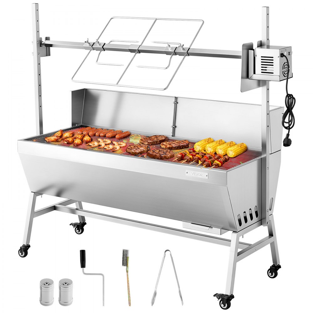 VEVOR Drehspießgrill 38 W Spanferkelgrill Lammgrill Holzkohlegrill (1218 mm Grilllänge) mit 60 kg Tragkraft
