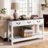 VEVOR Konsolentisch Sofatisch mit Schubladen & Ablagefach, Flurtisch 120 x 30 x 80 cm Braun + Weiß