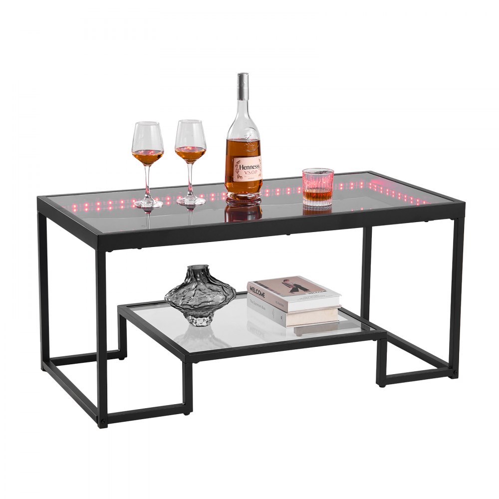 VEVOR Couchtisch Beistelltisch aus gehärtetem Glas mit Beleuchtung