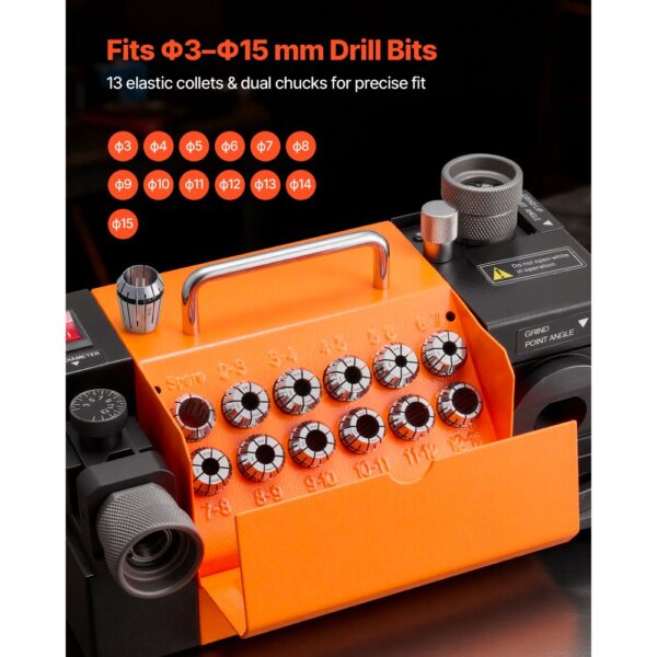 VEVOR Bohrerschleifgerät MR-13A, 3-15 mm, mit 95°-135° einstellbarem Spitzenwinkel – Bild 3 VEVOR Bohrerschleifgerät MR-13A, 3-15 mm, mit 95°-135° einstellbarem Spitzenwinkel – Bild 3