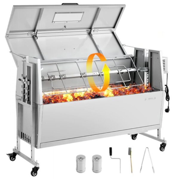 VEVOR Drehspießgrill 38 W Spanferkelgrill Lammgrill Holzkohlegrill (1168,4 mm Grilllänge) mit 60 kg Tragkraft