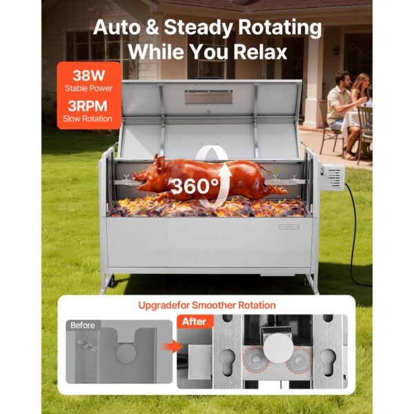 VEVOR Drehspießgrill 38 W Spanferkelgrill Lammgrill Holzkohlegrill (1168,4 mm Grilllänge) mit 60 kg Tragkraft – Bild 2