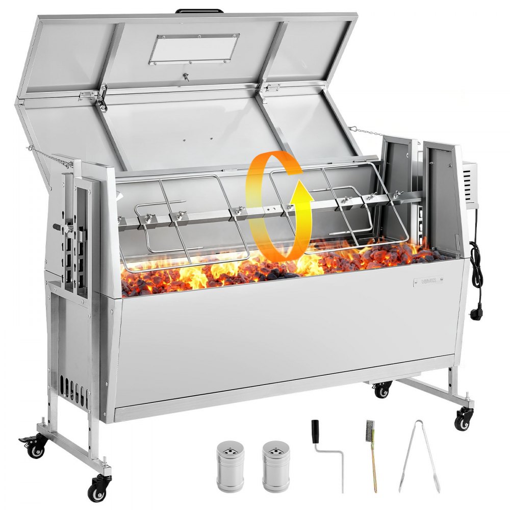 VEVOR Drehspießgrill 38 W Spanferkelgrill Lammgrill Holzkohlegrill (1168,4 mm Grilllänge) mit 60 kg Tragkraft