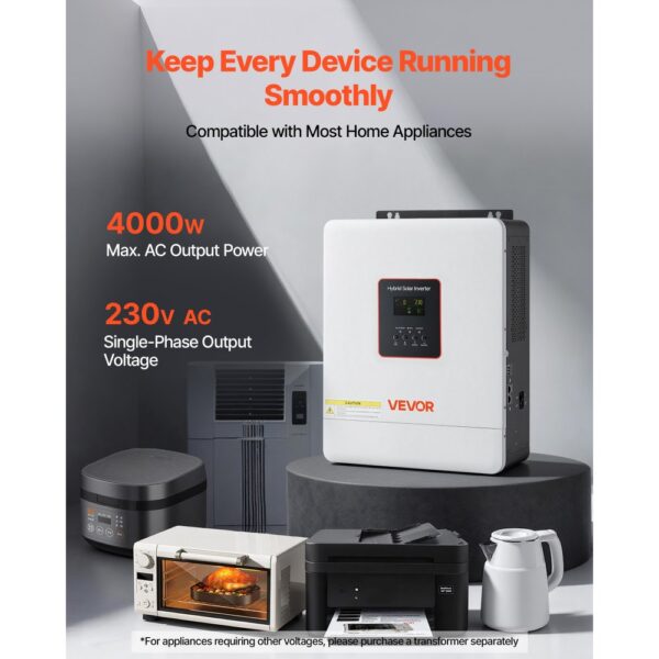 VEVOR Hybrid-Wechselrichter 4000 W, 24V DC auf 230V AC, mit integriertem 120A MPPT-Solarladeregler – Bild 2