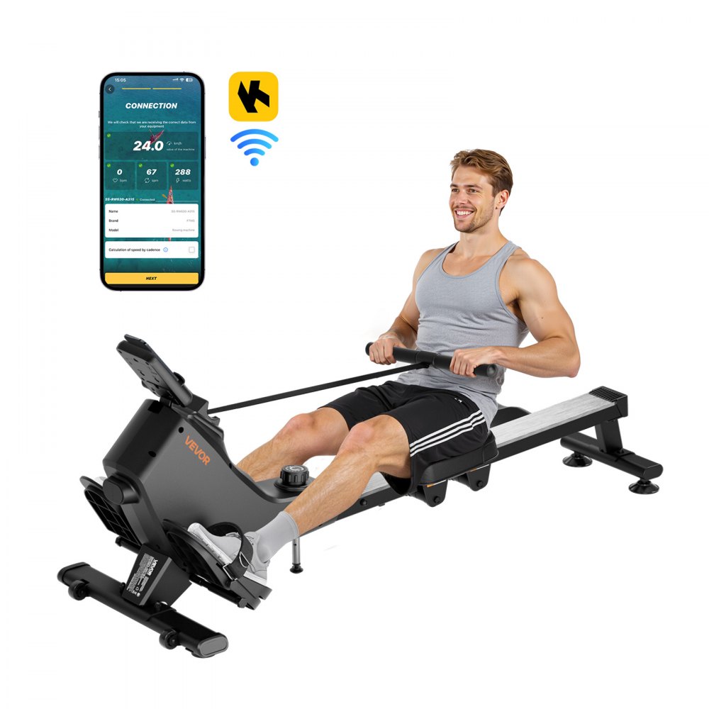 VEVOR leises magnetisches Rudergerät 16 Widerstandsstufen, Bluetooth-App-kompatibel, 158 kg belastbar
