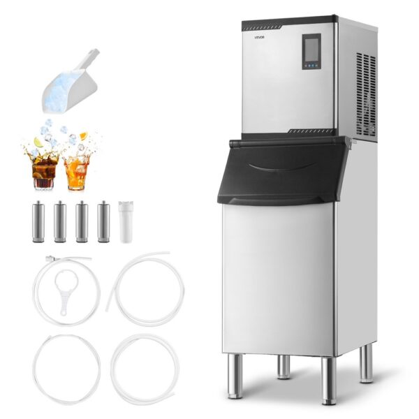 VEVOR gewerbliche Eismaschine, 136 kg/Tag Eisbereiter mit 136 kg Edelstahl-Vorratsbehälter