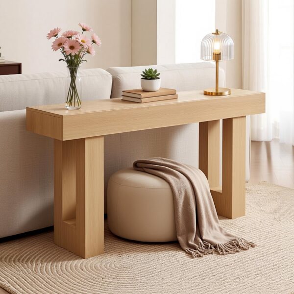 VEVOR Konsolentisch Sofatisch (160 x 35 x 85 cm / L x B x H), Flurtisch Beistelltisch Naturholz
