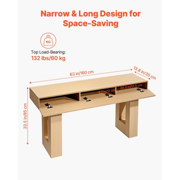 VEVOR Konsolentisch Sofatisch (160 x 35 x 85 cm / L x B x H), Flurtisch Beistelltisch Naturholz – Bild 3