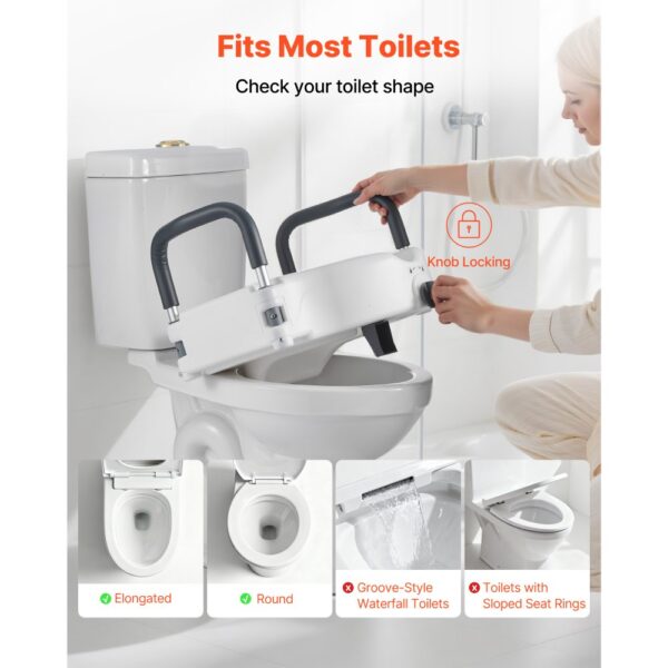 VEVOR Toilettensitzerhöhung Toilettenerhöhung mit gepolsterten Armlehnen & 136 kg Tragkraft & 127 mm Hubhöhe – Bild 3