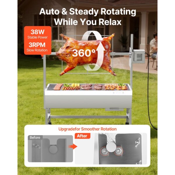VEVOR Drehspießgrill 38 W Spanferkelgrill Lammgrill Holzkohlegrill (94 cm Grilllänge) mit 60 kg Tragkraft – Bild 2