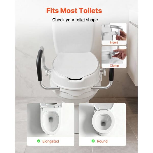 VEVOR Toilettensitzerhöhung Toilettenerhöhung mit 136 kg Tragkraft & 101,6 mm Hubhöhe & Toilettendeckel – Bild 3