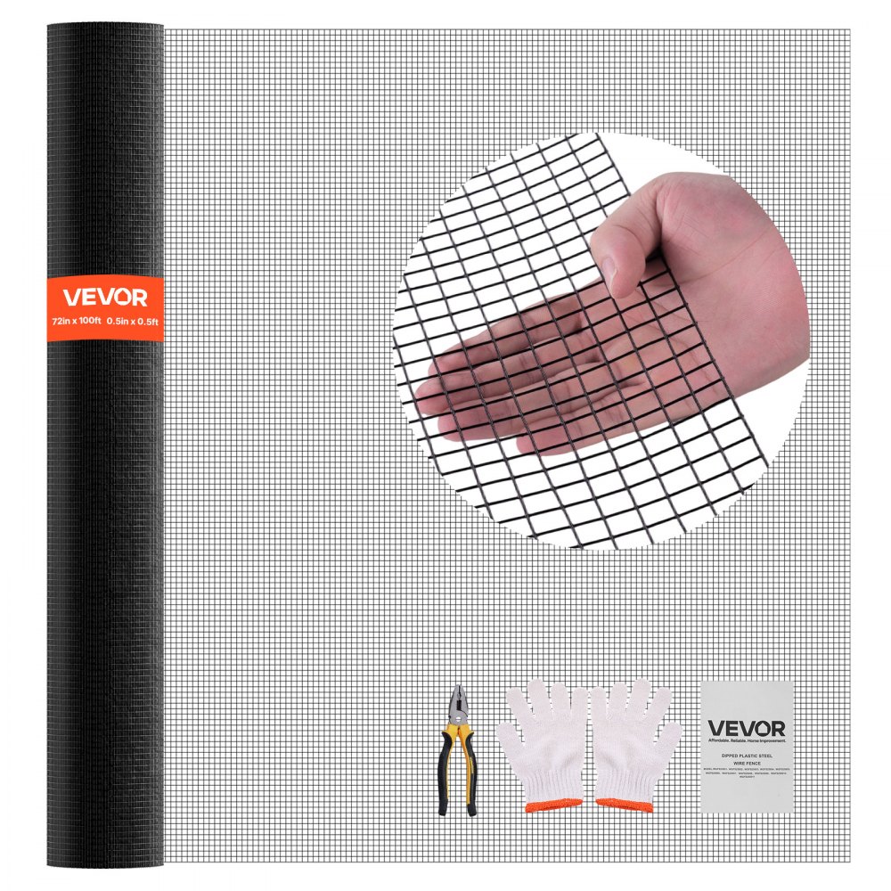 VEVOR Gartenzaun 183 cm x 30,48 m, Maschenbreite 1,27x1,27 cm, φ1,06 mm verzinkter Maschendraht-Zaun