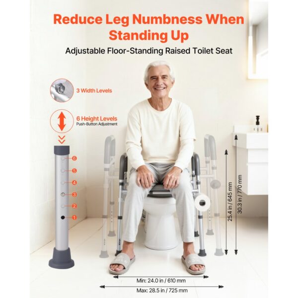 VEVOR Toilettensitzerhöhung Toilettenerhöhung (verstellbare Höhe & Breite) mit Armlehnen & 181 kg Tragkraft – Bild 2 VEVOR Toilettensitzerhöhung Toilettenerhöhung (verstellbare Höhe & Breite) mit Armlehnen & 181 kg Tragkraft – Bild 2