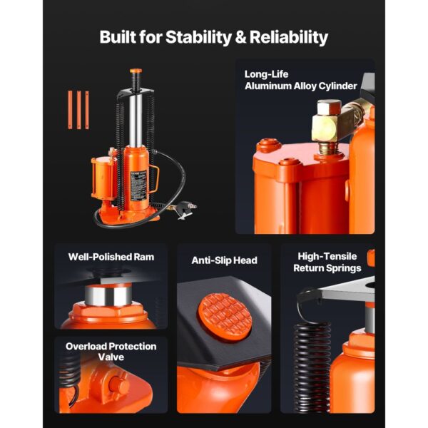 VEVOR lufthydraulischer Flaschenheber mit 12 t Tragkraft & Hubbereich 265–505 mm, pneumatisch/manuell, Orange – Bild 5 VEVOR lufthydraulischer Flaschenheber mit 12 t Tragkraft & Hubbereich 265–505 mm, pneumatisch/manuell, Orange – Bild 5