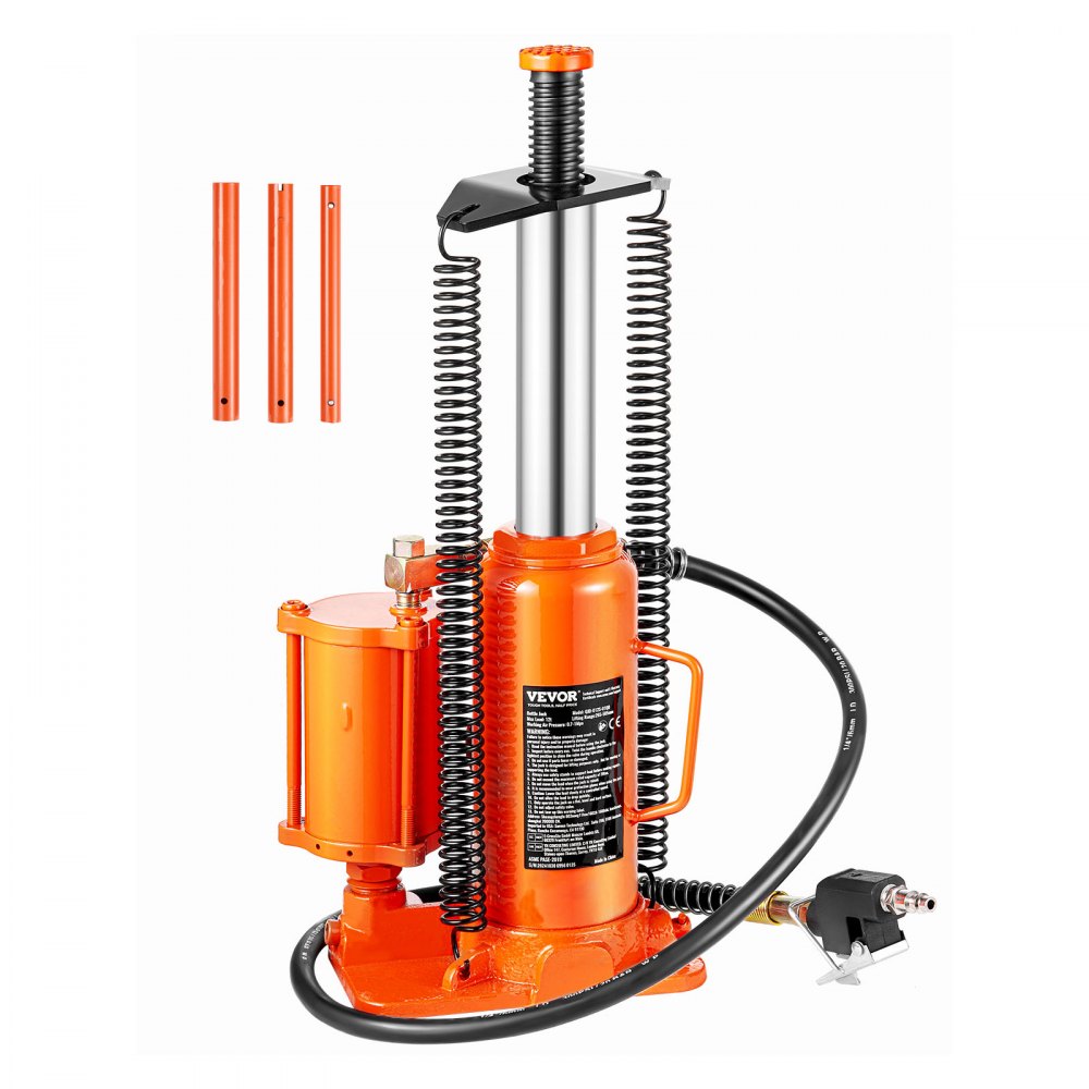 VEVOR lufthydraulischer Flaschenheber mit 12 t Tragkraft & Hubbereich 265–505 mm, pneumatisch/manuell, Orange