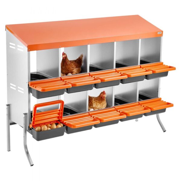 VEVOR 2-stöckiges Legenest 1320x525x990 mm, 10 Fächer, Hühnernest aus Metall mit Stützbeinen & Lüftungslöchern