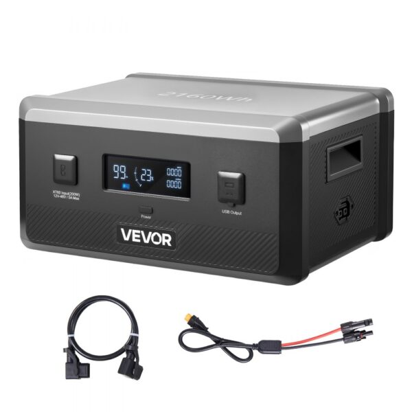 VEVOR Zusatzakku für tragbare Powerstation, 2160 Wh LiFePO4-Erweiterungsakku mit 3 Anschlüssen, für Zuhause