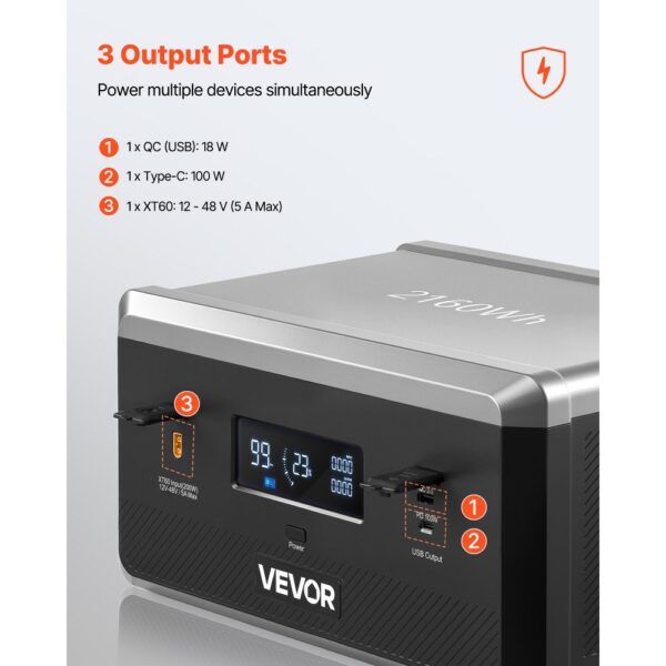 VEVOR Zusatzakku für tragbare Powerstation, 2160 Wh LiFePO4-Erweiterungsakku mit 3 Anschlüssen, für Zuhause – Bild 5