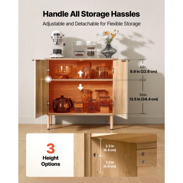 VEVOR Sideboard Küchenschrank mit 2 Ablageflächen, Aufbewahrungsschrank 80 x 37,5 x 80 cm Eiche Küchenbuffet – Bild 4