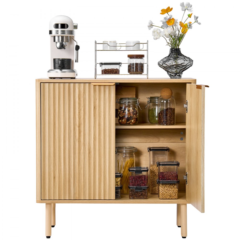 VEVOR Sideboard Küchenschrank mit 2 Ablageflächen, Aufbewahrungsschrank 80 x 37,5 x 80 cm Eiche Küchenbuffet